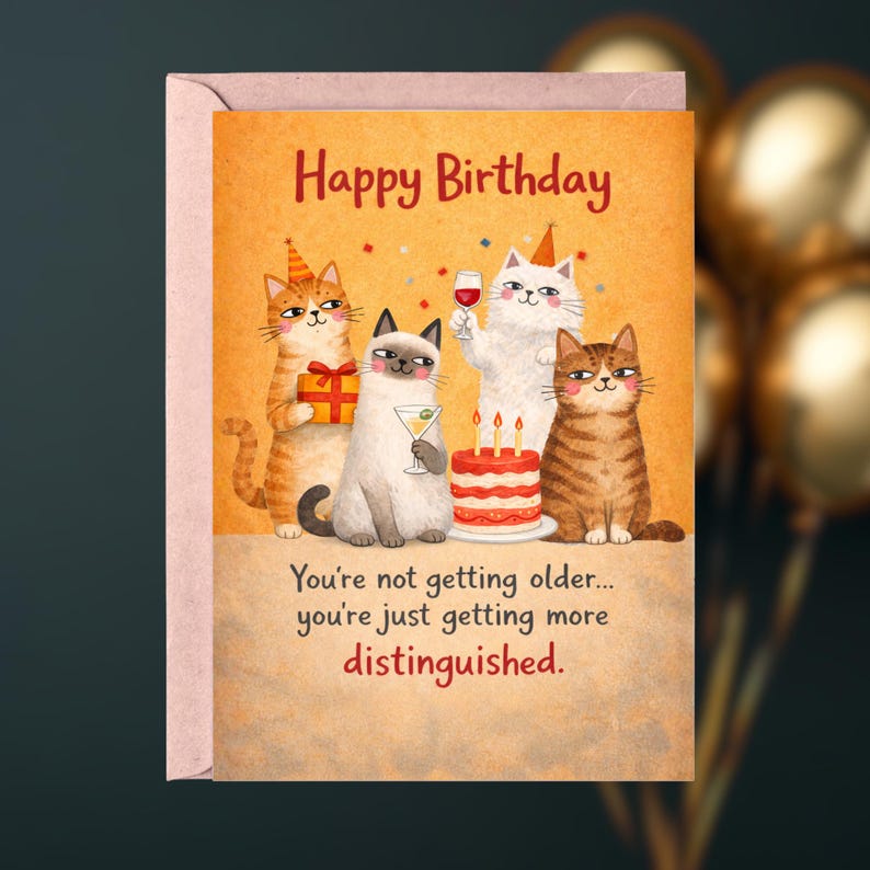 Funny Cat Birthday Card Printable of Distinguished Cats (digital ...