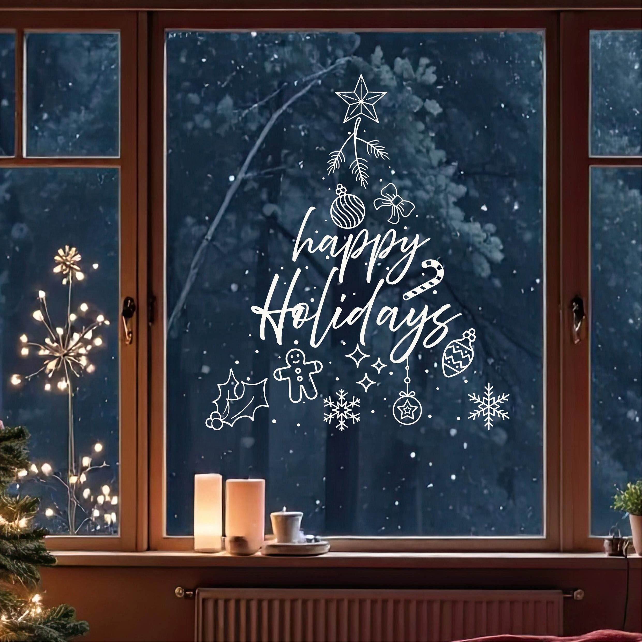Chalk Window Decoration Template Christmas Tree Happy Holidays - Etsy