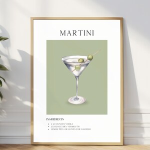 Martini Cocktail Print, Retro Bar Art, Minimalist Decor, Printable Poster, Bar Cart Digital Download, Trendy Party Drink Sign