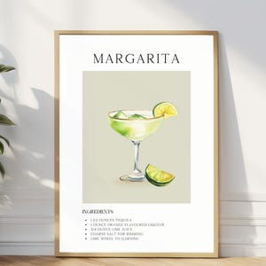 Margarita Cocktail Print, Retro Bar Art, Minimalist Decor, Printable Poster, Bar Cart Digital Download, Trendy Party Drink Sign