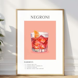 Negroni Cocktail Print, Retro Bar Art, Minimalist Decor, Printable Poster, Bar Cart Digital Download, Trendy Party Drink Sign
