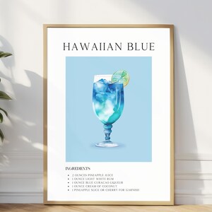 Hawaiian Blue Cocktail Print, Retro Bar Art, Minimalist Decor, Printable Poster, Bar Cart Digital Download, Trendy Party Drink Sign