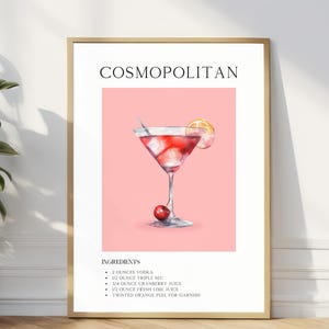 Cosmopolitan Cocktail Print, Retro Bar Art, Minimalist Decor, Printable Poster, Bar Cart Digital Download, Trendy Party Drink Sign