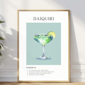 Daiquiri Cocktail Print, Retro Bar Art, Minimalist Decor, Printable Poster, Bar Cart Digital Download, Trendy Party Drink Sign