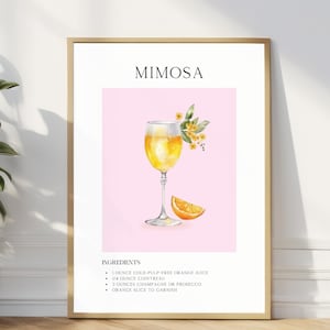 Mimosa Cocktail Print, Retro Bar Art, Minimalist Decor, Printable Poster, Bar Cart Digital Download, Trendy Party Drink Sign