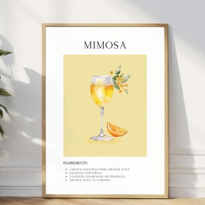 Mimosa Cocktail Print, Retro Bar Art, Minimalist Decor, Printable Poster, Bar Cart Digital Download, Trendy Party Drink Sign