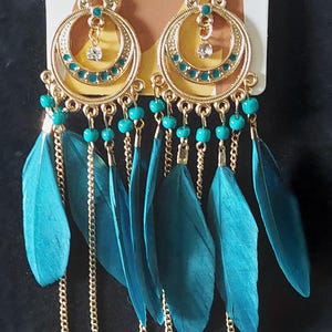 Bohemian Turquoise Feather Earrings