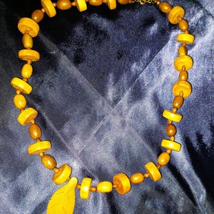Handmade Wooden Bead Necklace with Leaf Pendant
