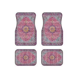 Pink Oriental Rug Car Mats: Vibrant Interior Decor, Set of 4