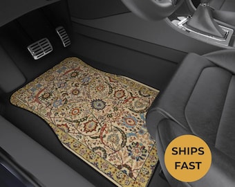 Alfombrillas de coche de estilo oriental beige, decoración interior personalizada, diseño a medida, juego de 4