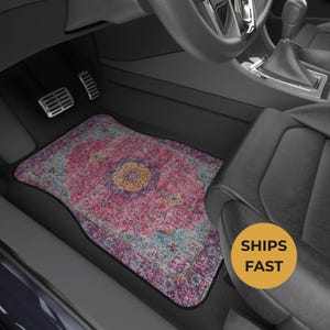 Pink Oriental Rug Car Floor Mats, Personalized Interior Decor, Custom Design, Set of 4