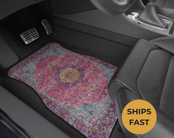 Pink Oriental Rug Car Floor Mats, Personalized Interior Decor, Custom Design, Set of 4