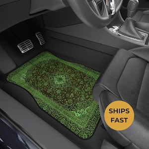 Green Oriental Rug Car Floor Mats, Personalized Interior Decor, Custom Design, Set of 4