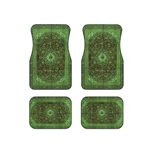 Oriental Rug Car Mats: Green Vehicle Interior Decor - Set of 4