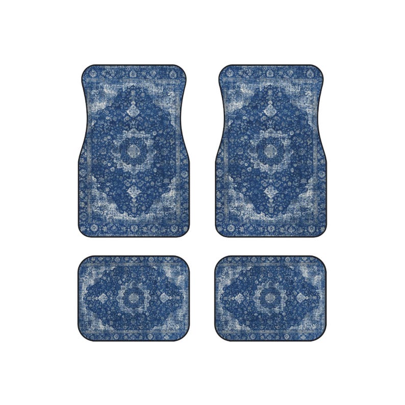 Blue Oriental Rug Car Floor Mats, Personalized Interior Decor, Custom Design, Set of 4 Both Set of 4 Mats