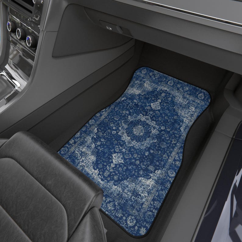 Blue Oriental Rug Car Floor Mats, Personalized Interior Decor, Custom Design, Set of 4 image 3