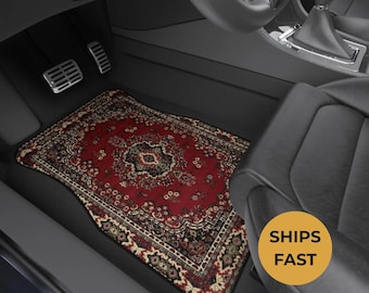 Red Oriental Rug Car Floor Mats, Personalized Interior Decor, Custom Design, Set of 4
