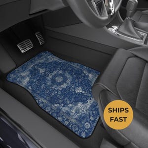 Blue Oriental Rug Car Floor Mats, Personalized Interior Decor, Custom Design, Set of 4