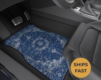 Blue Oriental Rug Car Floor Mats, Personalized Interior Decor, Custom Design, Set of 4