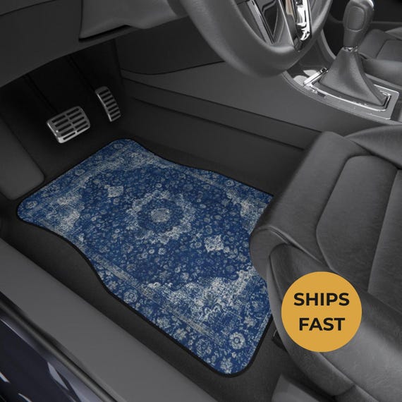 Blue Oriental Rug Car Floor Mats, Personalized Interior Decor, Custom Design, Set of 4