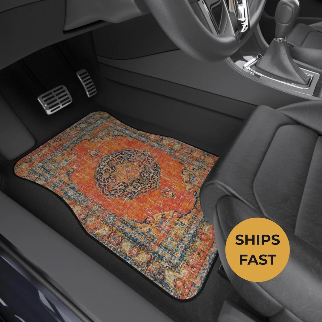 Orange Oriental Rug Car Floor Mats, Personalized Interior Decor, Custom ...