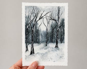 Original Aquarell Gemälde: Winterlandschaft (13x18)