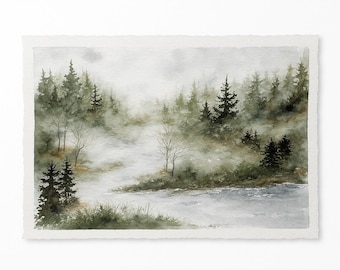 Pine Forest Fine Art Print | Watercolor Landscape: Forest Landscape, Giclée Watercolor Print (5X7 or 8.5X11) Small Watercolor Landscape