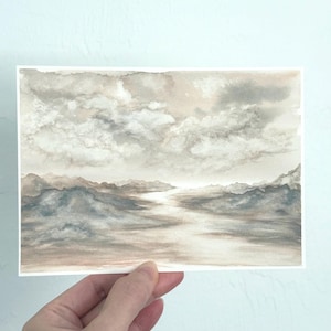 オリジナル水彩画、トーナル風景画、田園風景画、風景画、オリジナルアート、室内装飾、小さなアート、風景画