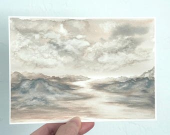 抽象水彩風景画：オリジナル5x7アートワーク - Etsy 日本