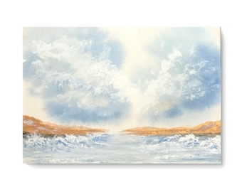 Original Aquarell Gemälde: Neutrale Küstenlandschaft 13x18cm | Küsten Aquarell Malerei | Ozean Aquarell