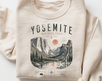 Sweatshirt Yosemite National Park, T-shirt campingliefhebbers, Yosemite-T-shirt, top natuurliefhebber, kleding avontuurliefhebber, outfit wandelliefhebbers