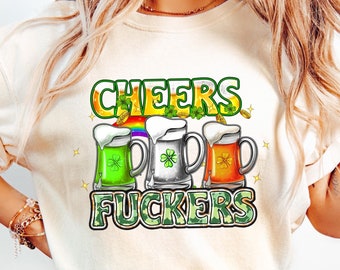 Maglietta con birra irlandese per il giorno di San Patrizio, felpa con trifoglio fortunato, maglietta Cheers F*ckers, regalo per la squadra di bevitori di San Patrizio, maglietta per gli amanti della birra irlandese