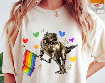 LGBTQ Kids Shirt, Rainbow Pride T-shirt, Dinosaur Sweatshirt, Trans Kids Gift, Youth Rainbow LGBTQ Gift, Protect Trans Youth Rights Tee