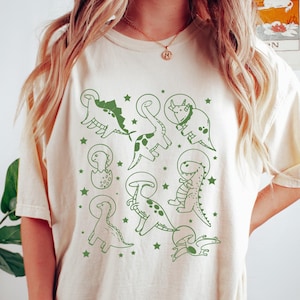 Retro Comfort Dinosaurs T-shirt, Dinos In Space Shirt, Funny Dinosaur Sweatshirt, Trendy Women Gift, Aesthetic Dino Graphic Tee