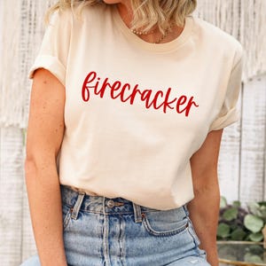 Retro Comfort Firecracker T-shirt, 4th Of July Shirt, Women&#39;s Independence Day Gift, Fourth Of July Crewneck, American Fireworks Shirt