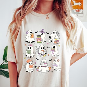 Comfort Ghost Reading Books Shirt, Bookish Halloween T Shirt, Teacher Librarian Halloween Gift, Halloween Book Lover Tee, Halloween School