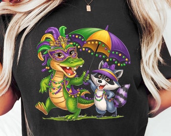 Karneval Krokodil T-Shirt, Karneval Waschbär Sweatshirt, Karneval Alligator Shirt, New Orleans Festival T-Shirt, Tierliebhaber Geschenk