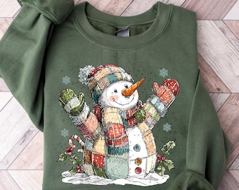 Felpa con pupazzo di neve natalizio retrò, maglietta natalizia, maglietta con pupazzo di neve festivo, maglietta con pupazzo di neve natalizio, regalo divertente per gli amanti dell'inverno, girocollo invernale