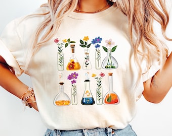 Retro Comfort Science Teacher Shirt, Laboratory T-shirt, Chemist Lab Sweatshirt, Biology Teacher Gift, Floral Teacher Crewneck