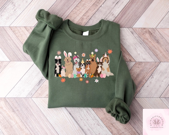 Retro Comfort Easter Sweatshirt, Cute Easter Dogs T-shirt, Easter Dogs Shirt, Women's Dog Lover Easter Gift, Funny Easter Graphic Tee