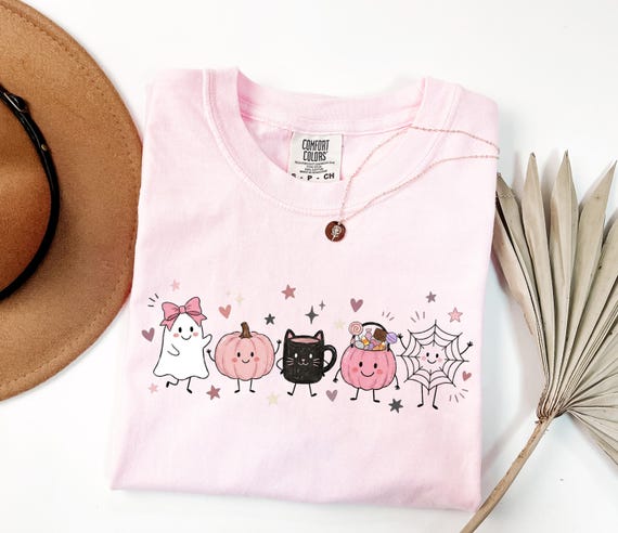 Comfort Colors® Girly Halloween Shirt, Cozy Fall Gift, Doodle Halloween T-Shirt, Cute Halloween Outfit, Pumpkin Lover Gift, Cute Ghost Tee