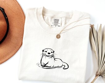 Comfort Colors Embroidered Otter Shirt, Otter Tshirt, Animal Lover Tee, Otter Owner Gift, Funny Otter Top, Wild Animal Apparel, Otter Hoodie