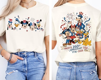 Retro USA 250th Anniversary Mickey & Friends Shirt, Disney 4th of July Tshirt, Patriotic Disney Gifts, National Holiday BBQ Party Crewneck