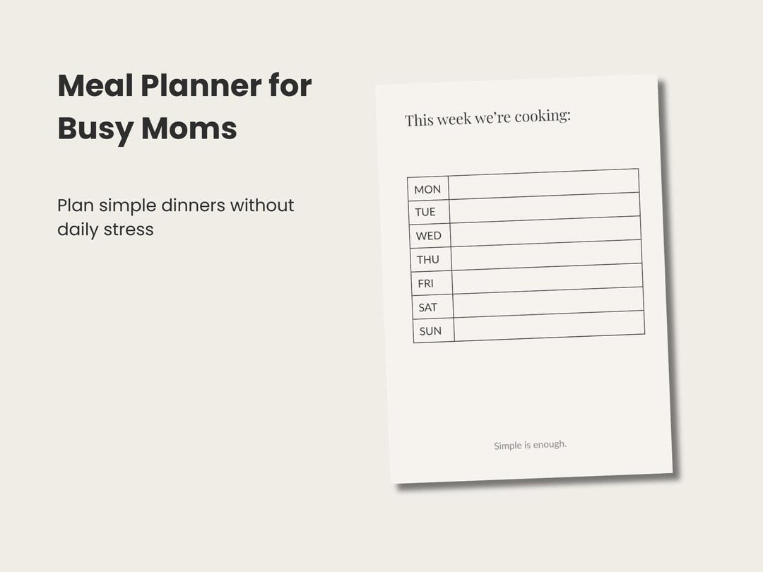 Meal Planner for Busy Moms Printable, Weekly Dinner Planner & Grocery ...