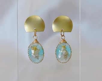 Seashell Resin Earrings | Coastal Ocean Jewelry | Handmade Beach Dangle Earrings | Gift for Her | Summer Accessory｜Girlfriend or Wife Gift