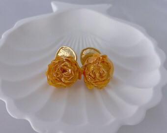 Yellow Rose Resin Earrings | Handmade Gold Botanical Earring | Romantic Gift for Her | Unique Floral Accessory | Real Pressed Flower Jewelry