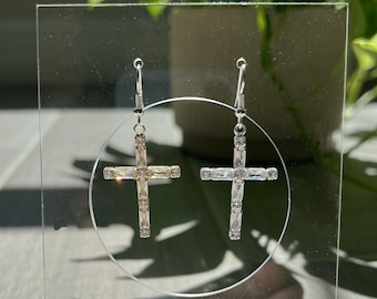 Crystal Cross Dangle Earrings | Minimalist Faith Jewelry | Elegant Drop Earrings | Spiritual Gift for Her | Lightweight Everyday Accessory