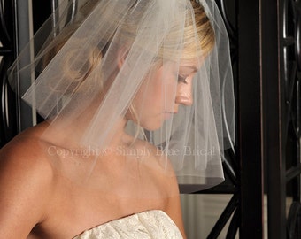 FULL Shoulder Length Veil with Raw Cut Edge available in White, Diamond White, Ivory, Blush or Champagne