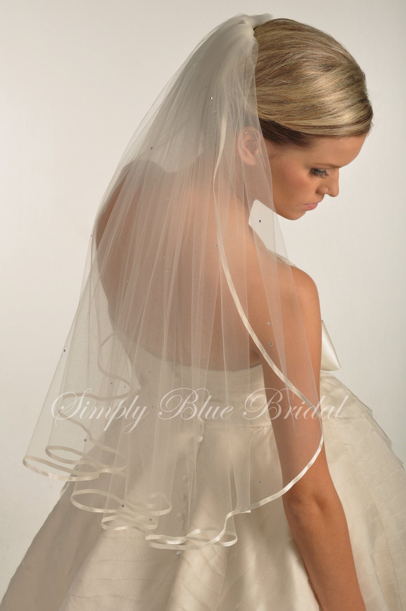 Wedding Veil Ribbon Veil Swarovski Crystal Bridal Veil | Etsy