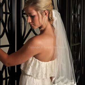 Lace Veil with Alencon Lace Trim White, Light Ivory, Ivory, Blush, Champagne image 2